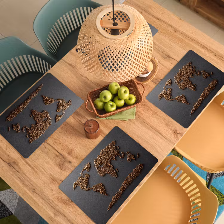Placemat - 6 stuks - Wereldkaart - Koffie - Grijs — 6