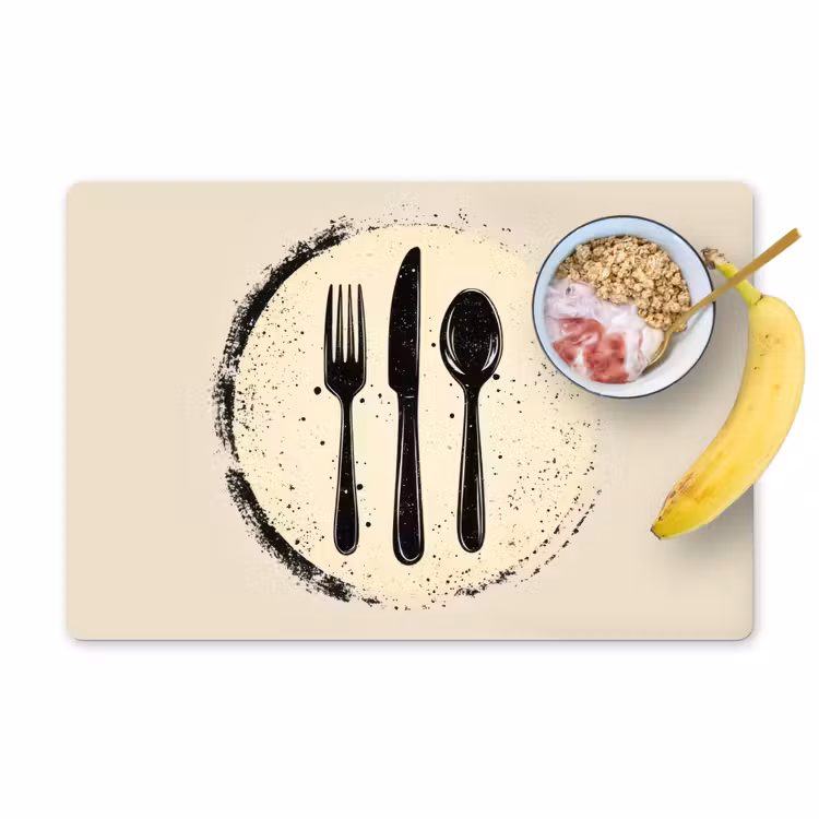 Placemat - 6 stuks - Zwart - Bestek - Rondje — 1