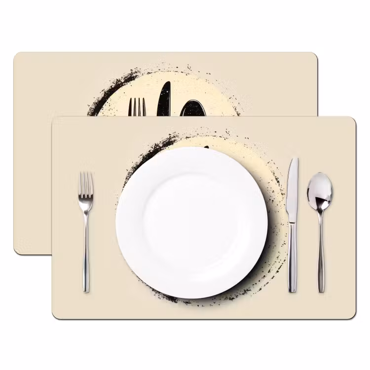 Placemat - 6 stuks - Zwart - Bestek - Rondje — 2