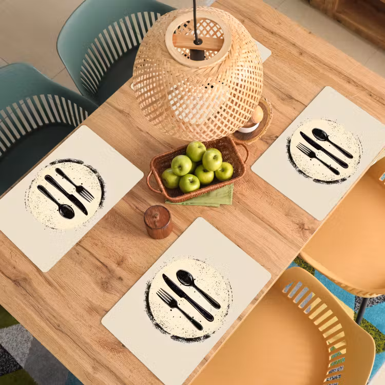 Placemat - 6 stuks - Zwart - Bestek - Rondje — 6