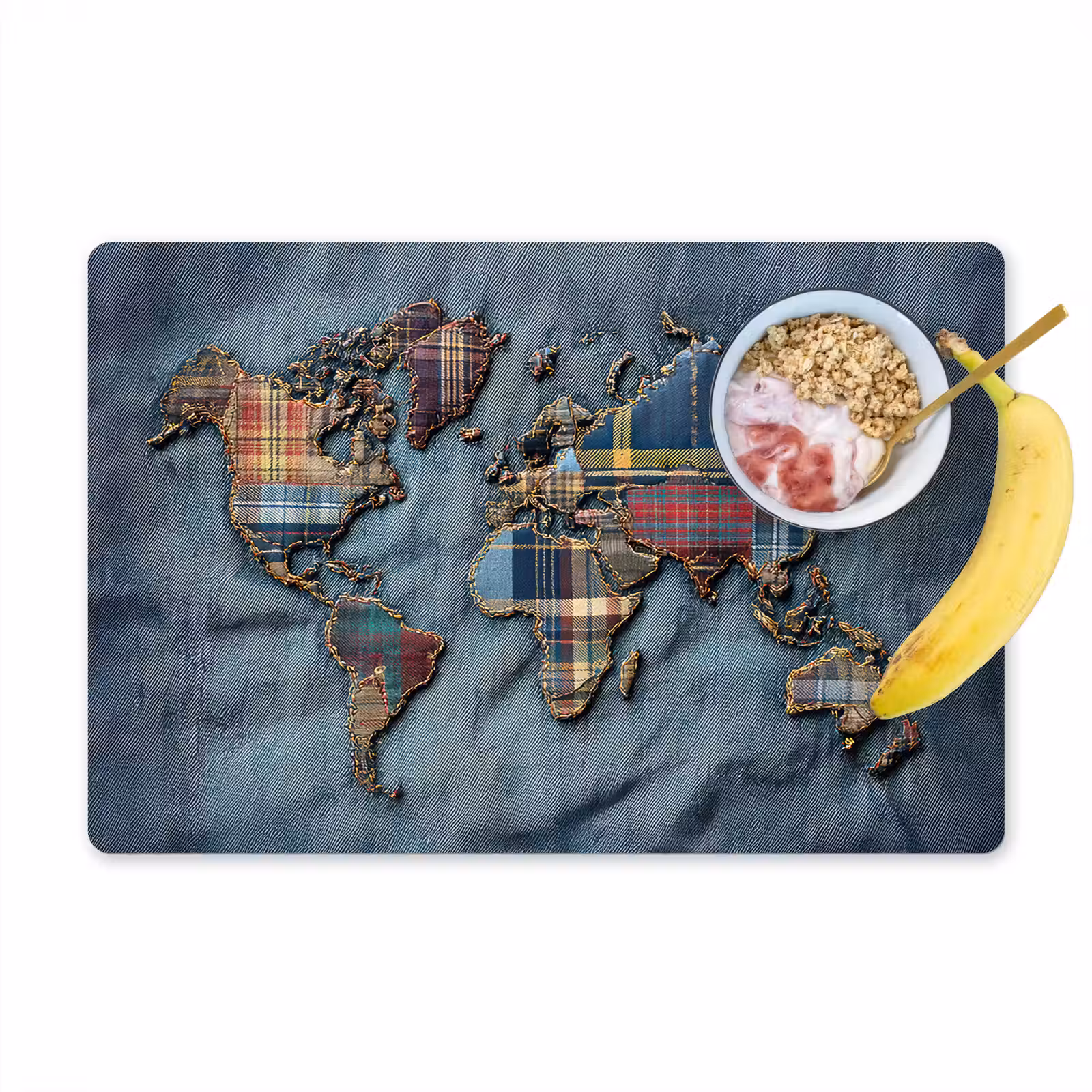 Placemat - 6 stuks - Wereldkaart - Denim - Textiel — 1