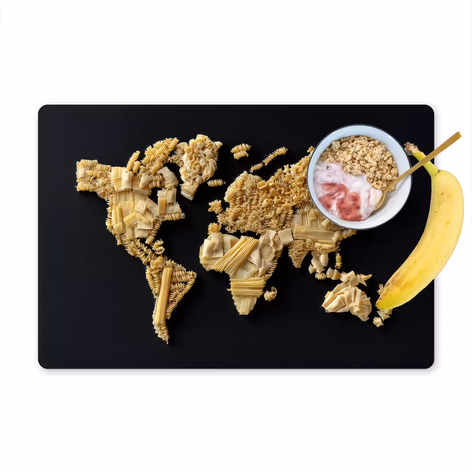 Placemat - 6 stuks - Wereldkaart - Pasta - Zwart — 1