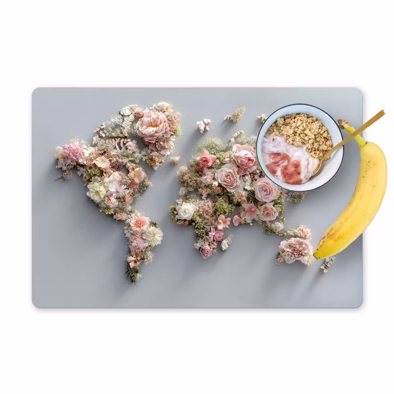 Placemat - 6 stuks - Wereldkaart - Rozen - Roze — 1