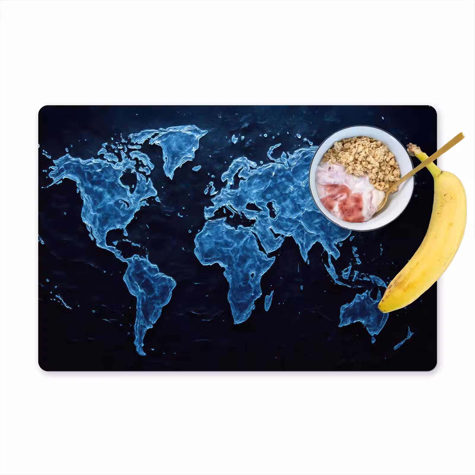 Placemat - 6 stuks - Wereldkaart - Waterstructuur - Blauw — 1