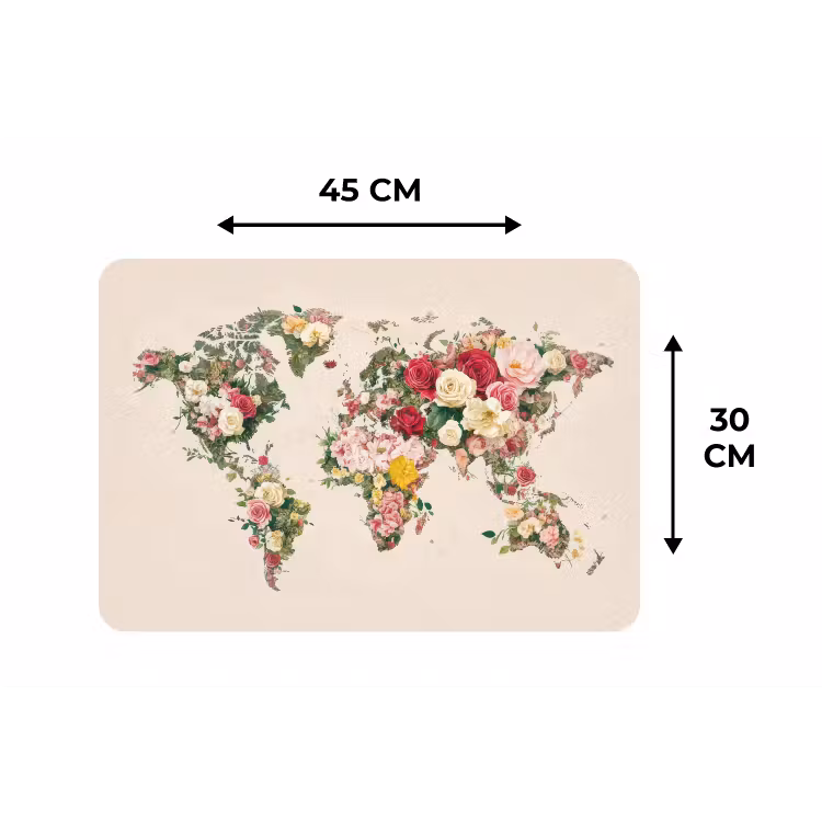 Placemat - 6 stuks - Wereldkaart - Bloemen - Roze — 3