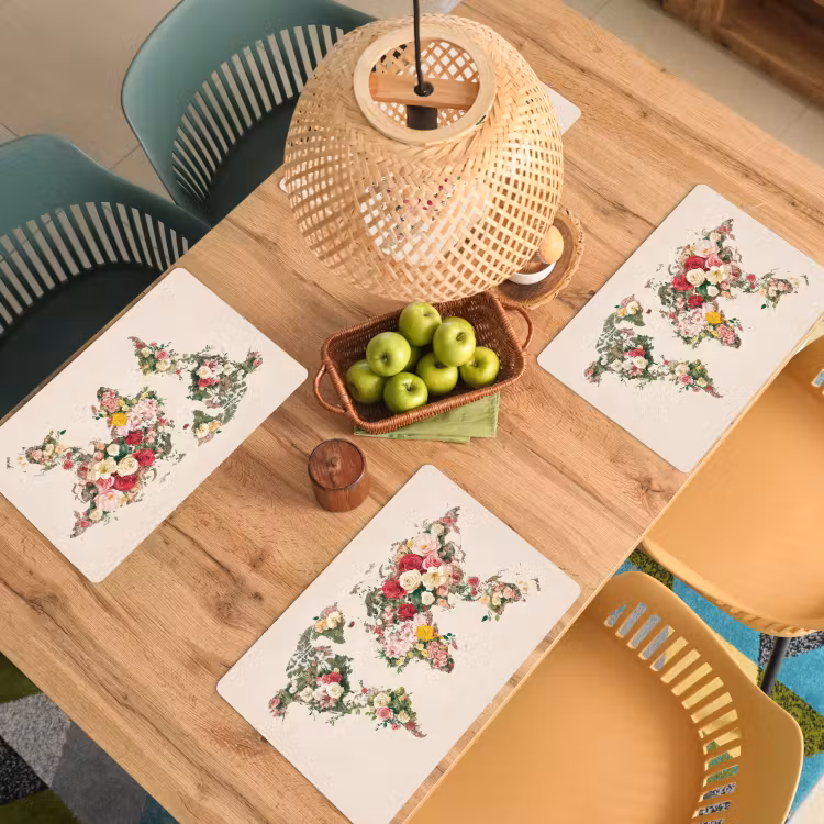 Placemat - 6 stuks - Wereldkaart - Bloemen - Roze — 6