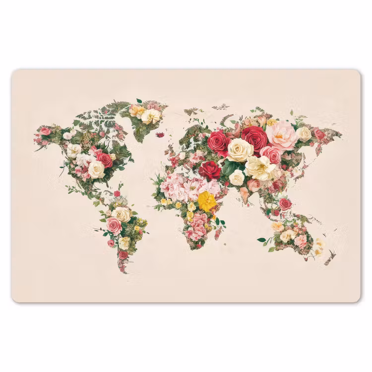 Placemat - 6 stuks - Wereldkaart - Bloemen - Roze — 7