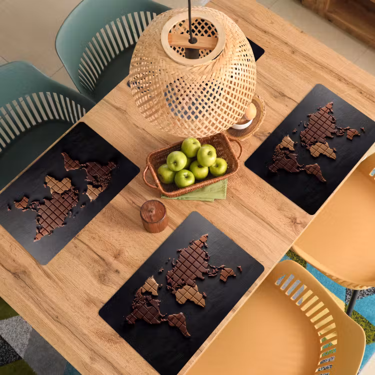 Placemat - 6 stuks - Wereldkaart - chocola - Smakelijke uitstraling — 6