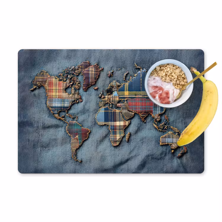 Placemat - 6 stuks - Wereldkaart - Denim - Textiel — 1