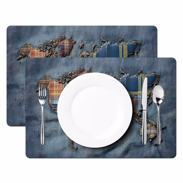 Placemat - 6 stuks - Wereldkaart - Denim - Textiel — 2