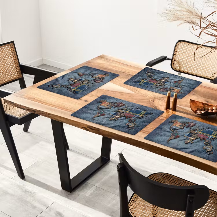 Placemat - 6 stuks - Wereldkaart - Denim - Textiel — 5