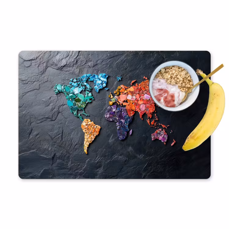 Placemat - 6 stuks - Wereldkaart - Edelstenen - Regenboog - Ruw — 1