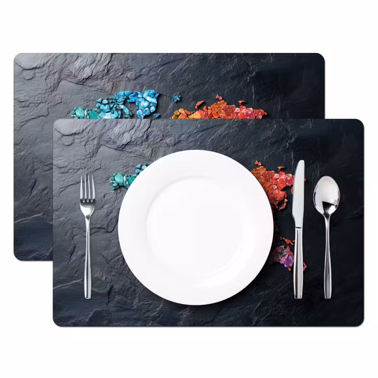 Placemat - 6 stuks - Wereldkaart - Edelstenen - Regenboog - Ruw — 2