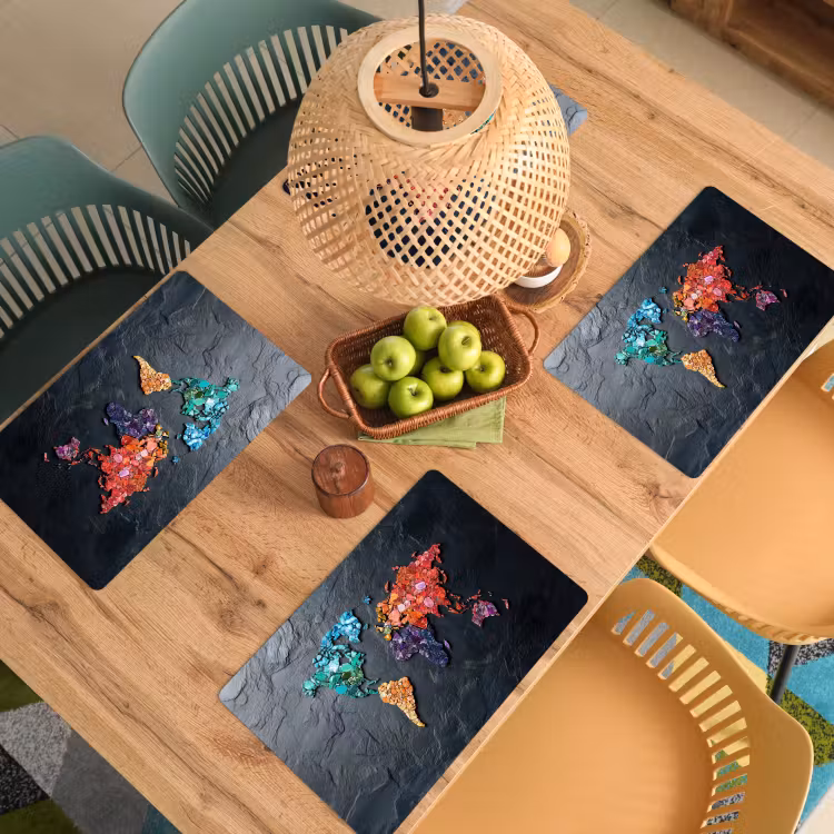 Placemat - 6 stuks - Wereldkaart - Edelstenen - Regenboog - Ruw — 6