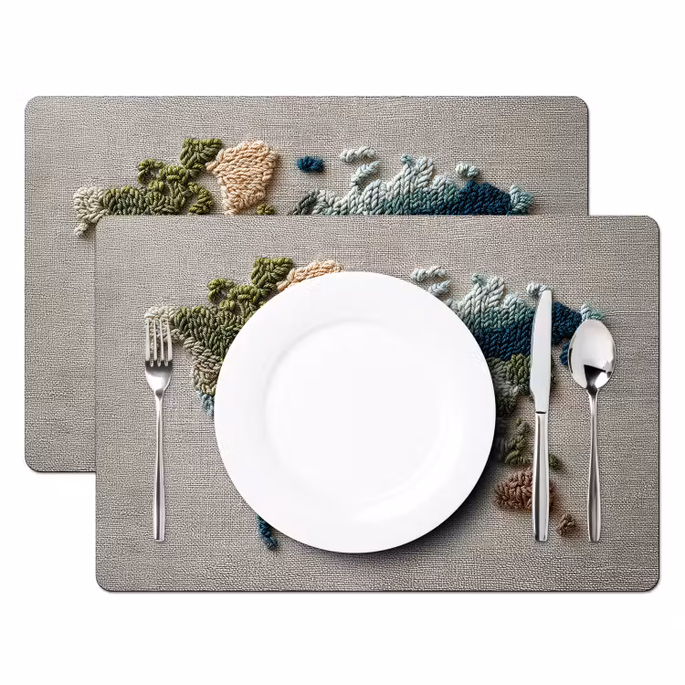 Placemat - 6 stuks - Wereldkaart - Geborduurd - Aardetinten — 2