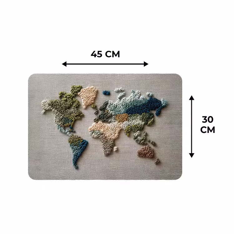 Placemat - 6 stuks - Wereldkaart - Geborduurd - Aardetinten — 3