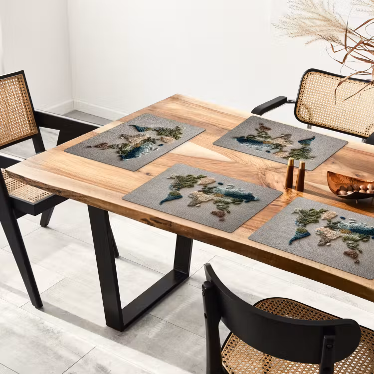 Placemat - 6 stuks - Wereldkaart - Geborduurd - Aardetinten — 5