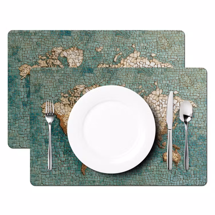 Placemat - 6 stuks - Wereldkaart - Gebroken tegels - Mozaïek — 2