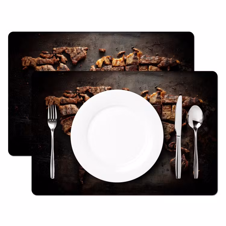 Placemat - 6 stuks - Wereldkaart - Gegrild vlees — 2