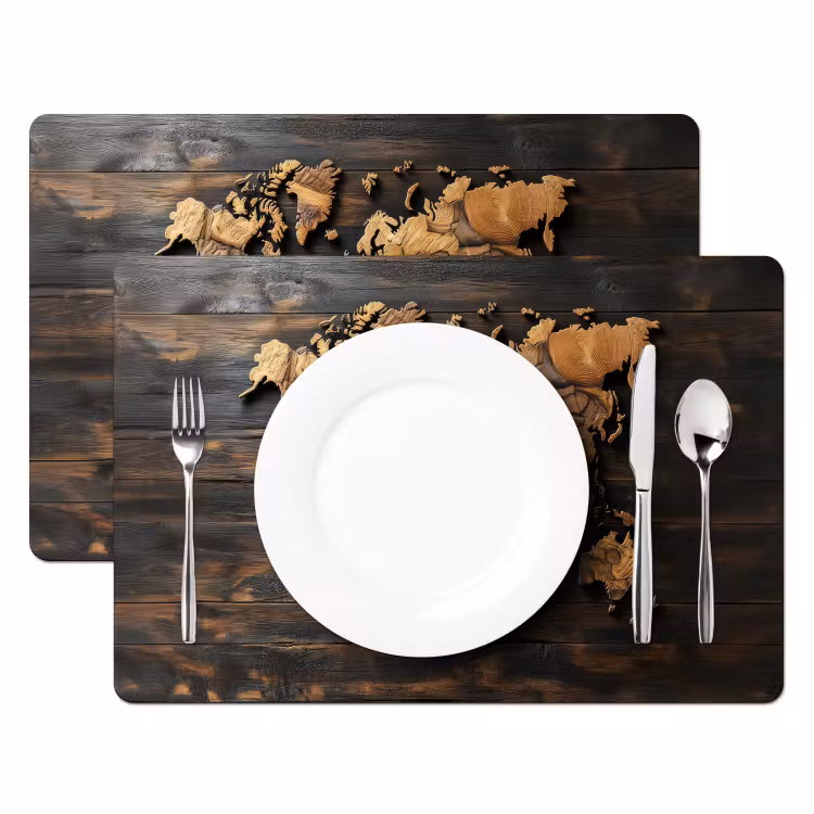 Placemat - 6 stuks - Wereldkaart - Hout - Mozaïek — 2