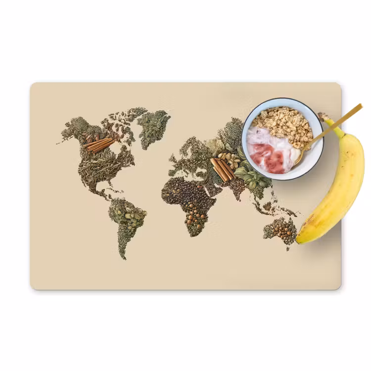 Placemat - 6 stuks - Wereldkaart - Kruiden - Kleurrijk — 1