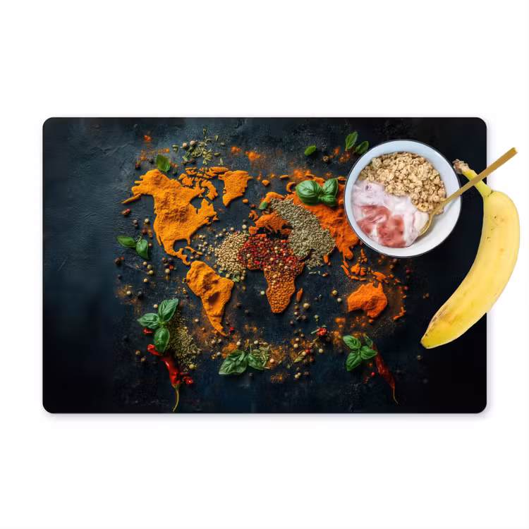 Placemat - 6 stuks - Wereldkaart - Kruiden - Levendige kleuren — 1