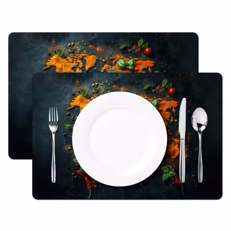 Placemat - 6 stuks - Wereldkaart - Kruiden - Levendige kleuren — 2