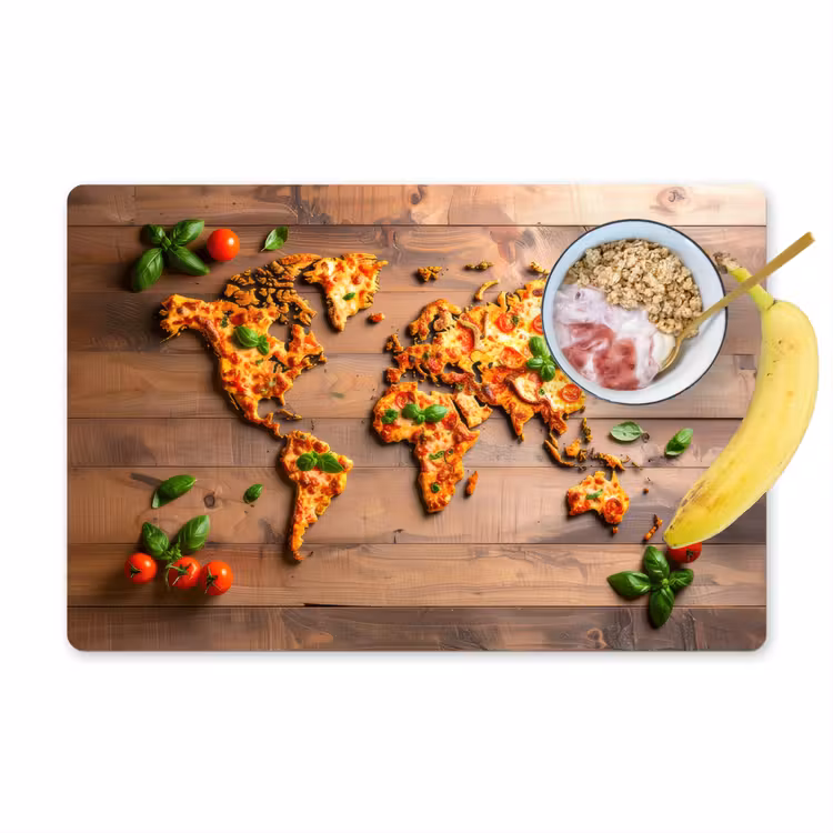 Placemat - 6 stuks - Wereldkaart - Pizza - Houten ondergrond — 1