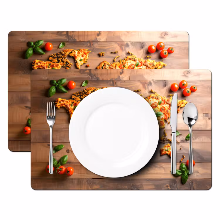 Placemat - 6 stuks - Wereldkaart - Pizza - Houten ondergrond — 2
