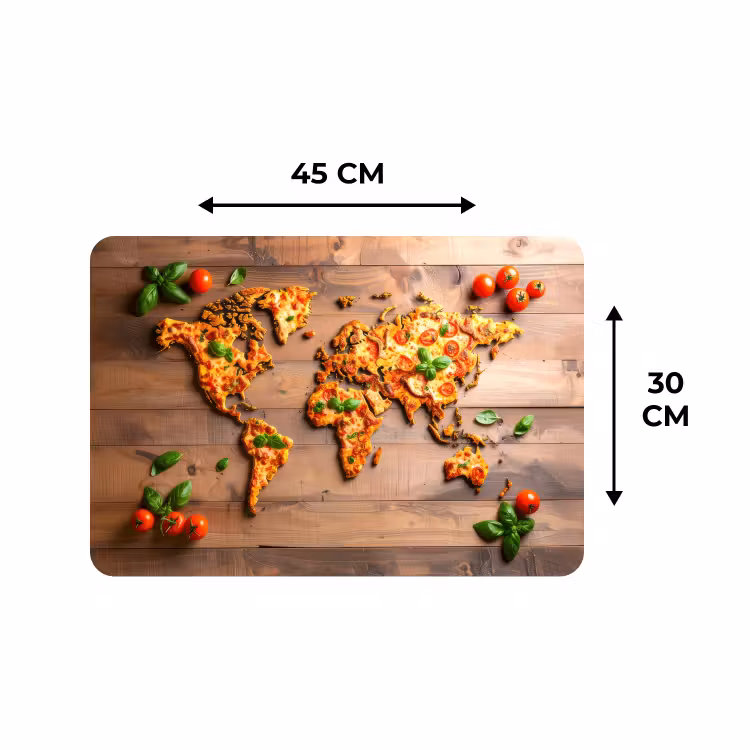 Placemat - 6 stuks - Wereldkaart - Pizza - Houten ondergrond — 3