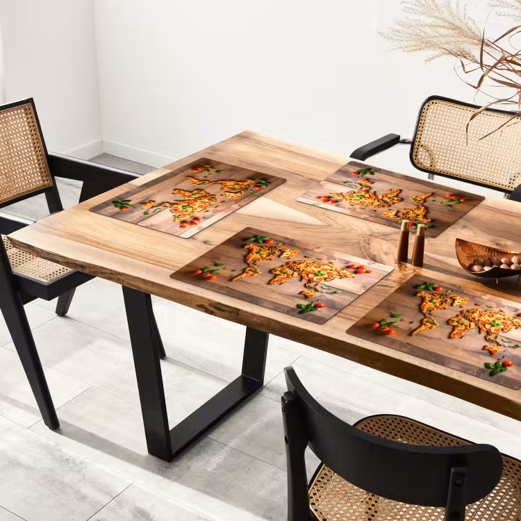 Placemat - 6 stuks - Wereldkaart - Pizza - Houten ondergrond — 5