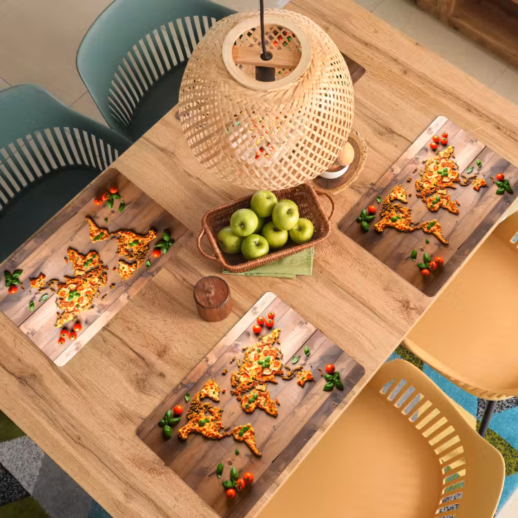 Placemat - 6 stuks - Wereldkaart - Pizza - Houten ondergrond — 6
