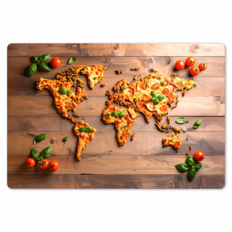 Placemat - 6 stuks - Wereldkaart - Pizza - Houten ondergrond — 7
