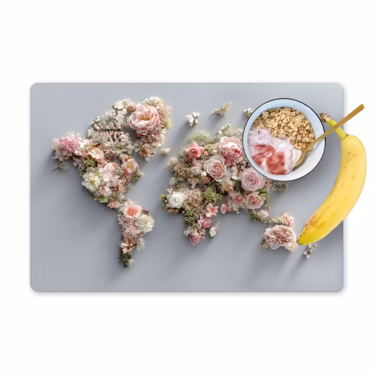 Placemat - 6 stuks - Wereldkaart - Rozen - Roze — 1