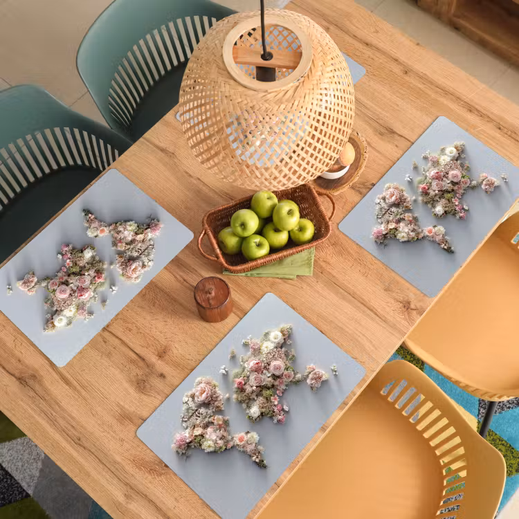 Placemat - 6 stuks - Wereldkaart - Rozen - Roze — 6