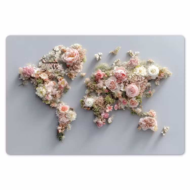 Placemat - 6 stuks - Wereldkaart - Rozen - Roze — 7