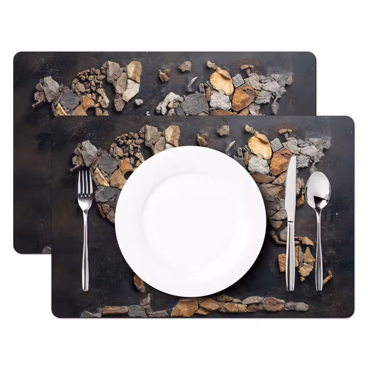 Placemat - 6 stuks - Wereldkaart - Stenen - Realistisch — 2