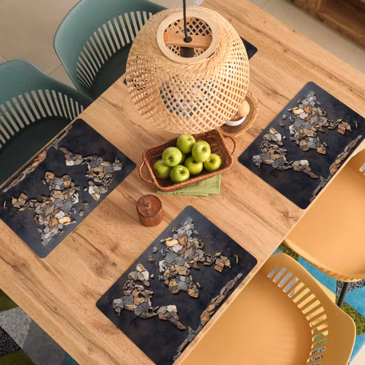 Placemat - 6 stuks - Wereldkaart - Stenen - Realistisch — 6
