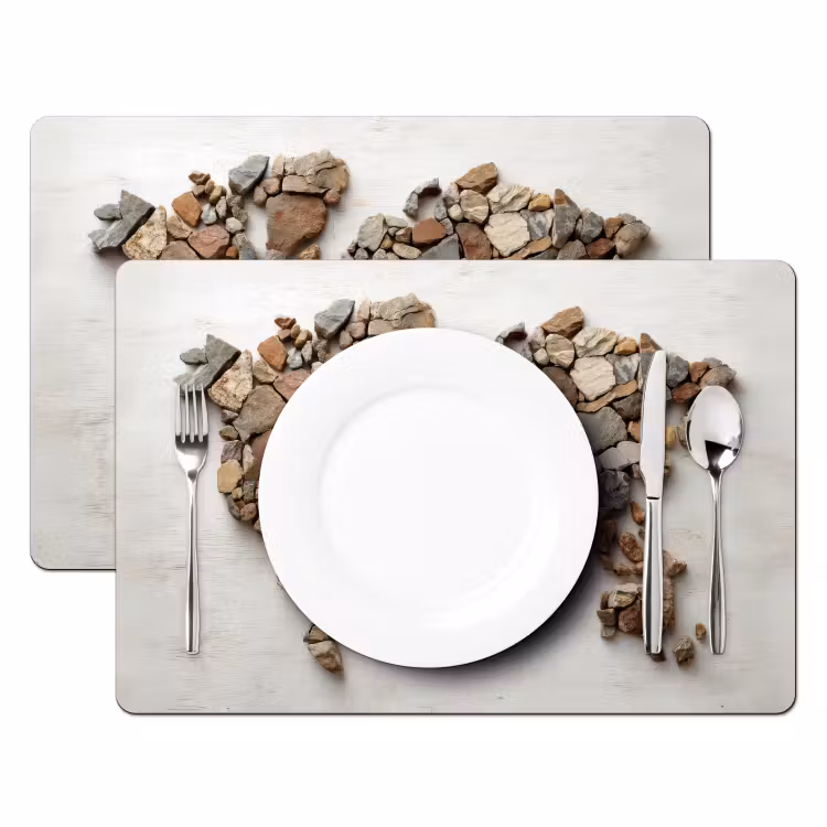 Placemat - 6 stuks - Wereldkaart - Stenen - Wit — 2