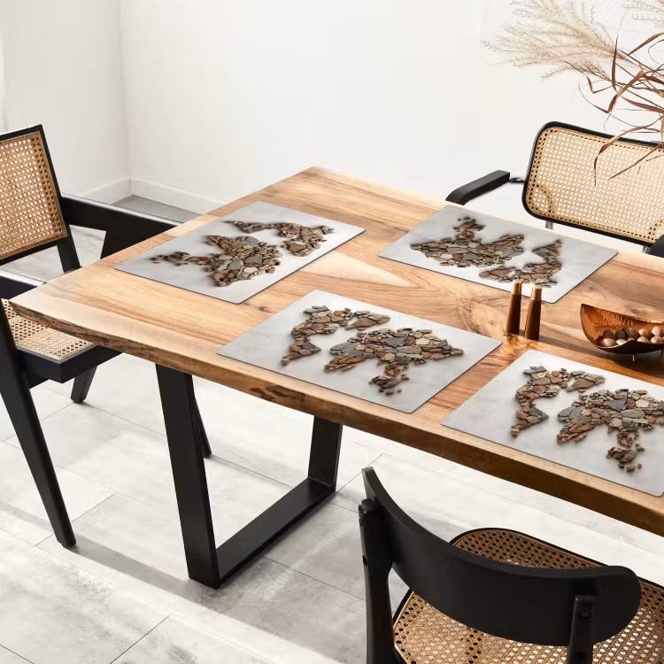 Placemat - 6 stuks - Wereldkaart - Stenen - Wit — 5