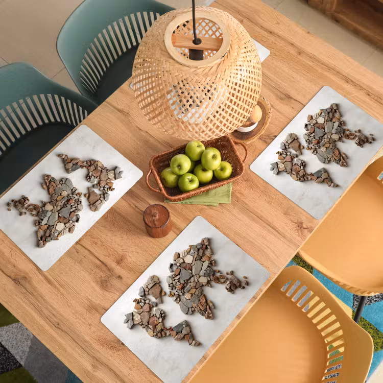 Placemat - 6 stuks - Wereldkaart - Stenen - Wit — 6