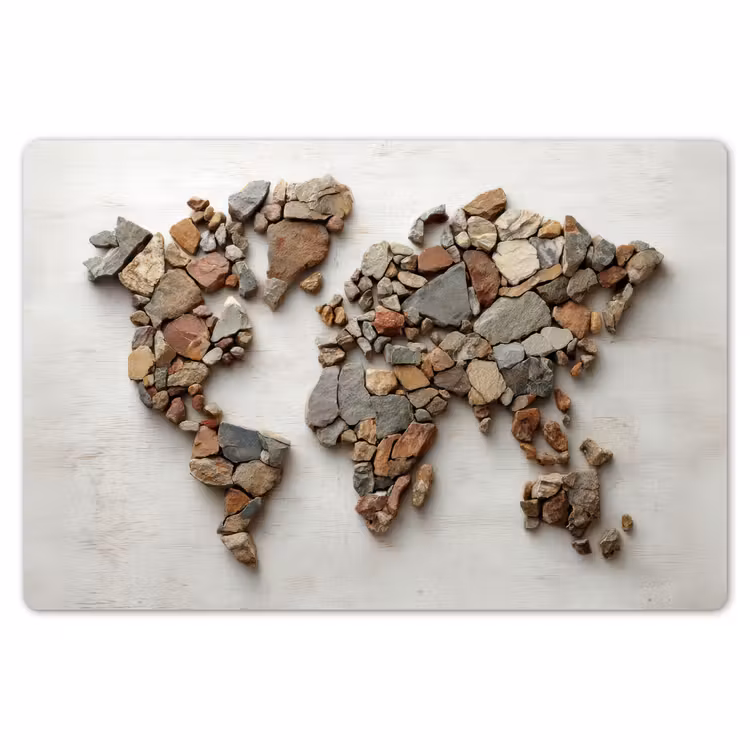 Placemat - 6 stuks - Wereldkaart - Stenen - Wit — 7