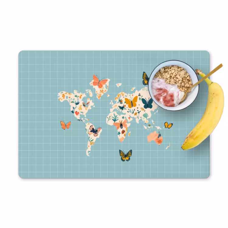 Placemat - 6 stuks - Wereldkaart - Vlinders - Dromerig — 1
