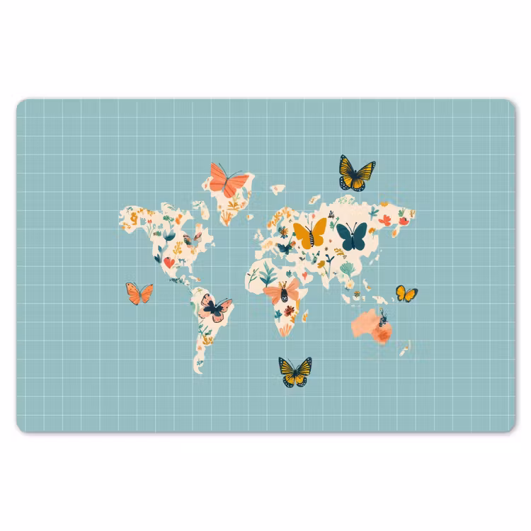 Placemat - 6 stuks - Wereldkaart - Vlinders - Dromerig — 7