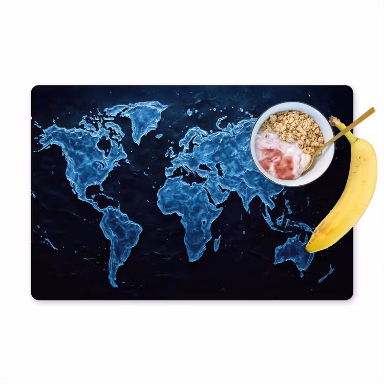 Placemat - 6 stuks - Wereldkaart - Waterstructuur - Blauw — 1