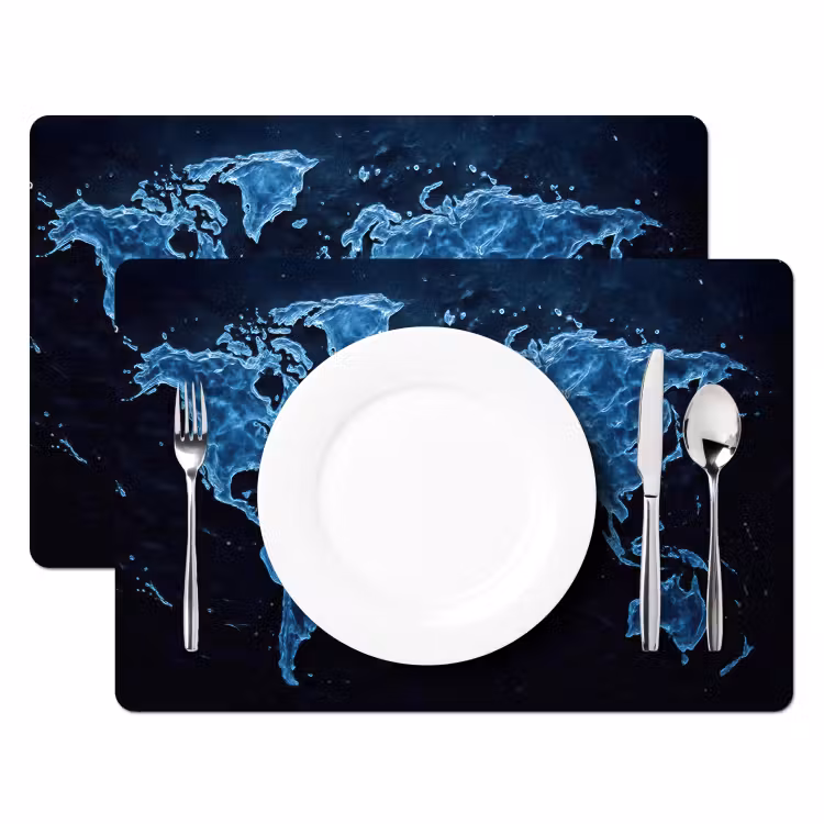 Placemat - 6 stuks - Wereldkaart - Waterstructuur - Blauw — 2