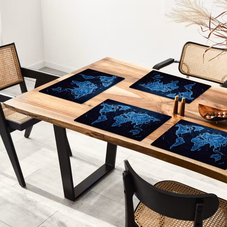 Placemat - 6 stuks - Wereldkaart - Waterstructuur - Blauw — 5