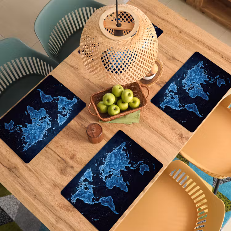 Placemat - 6 stuks - Wereldkaart - Waterstructuur - Blauw — 6