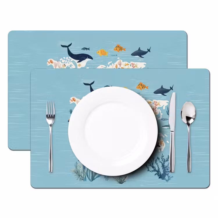Placemat - 6 stuks - Wereldkaart - Zeeleven - Blauw — 2