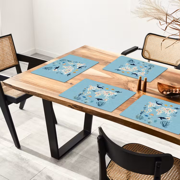 Placemat - 6 stuks - Wereldkaart - Zeeleven - Blauw — 5